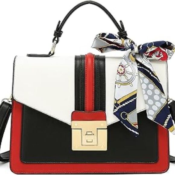 Scarleton tri color structures satchel bag with scarf accessory - Picture 3 of 9